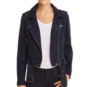 Blank NYC suede blue moto jacket with belt